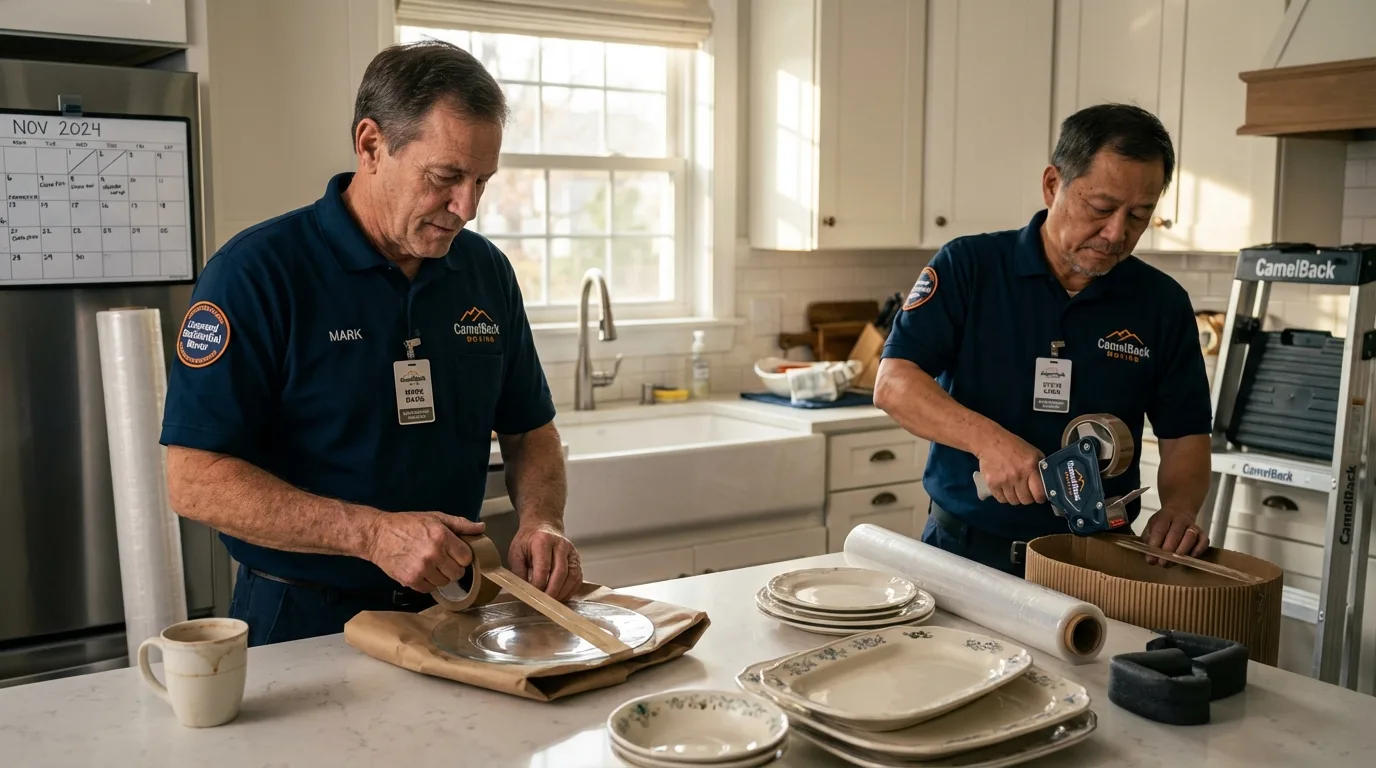 Professional crew packing kitchen dishware in Holland, OH